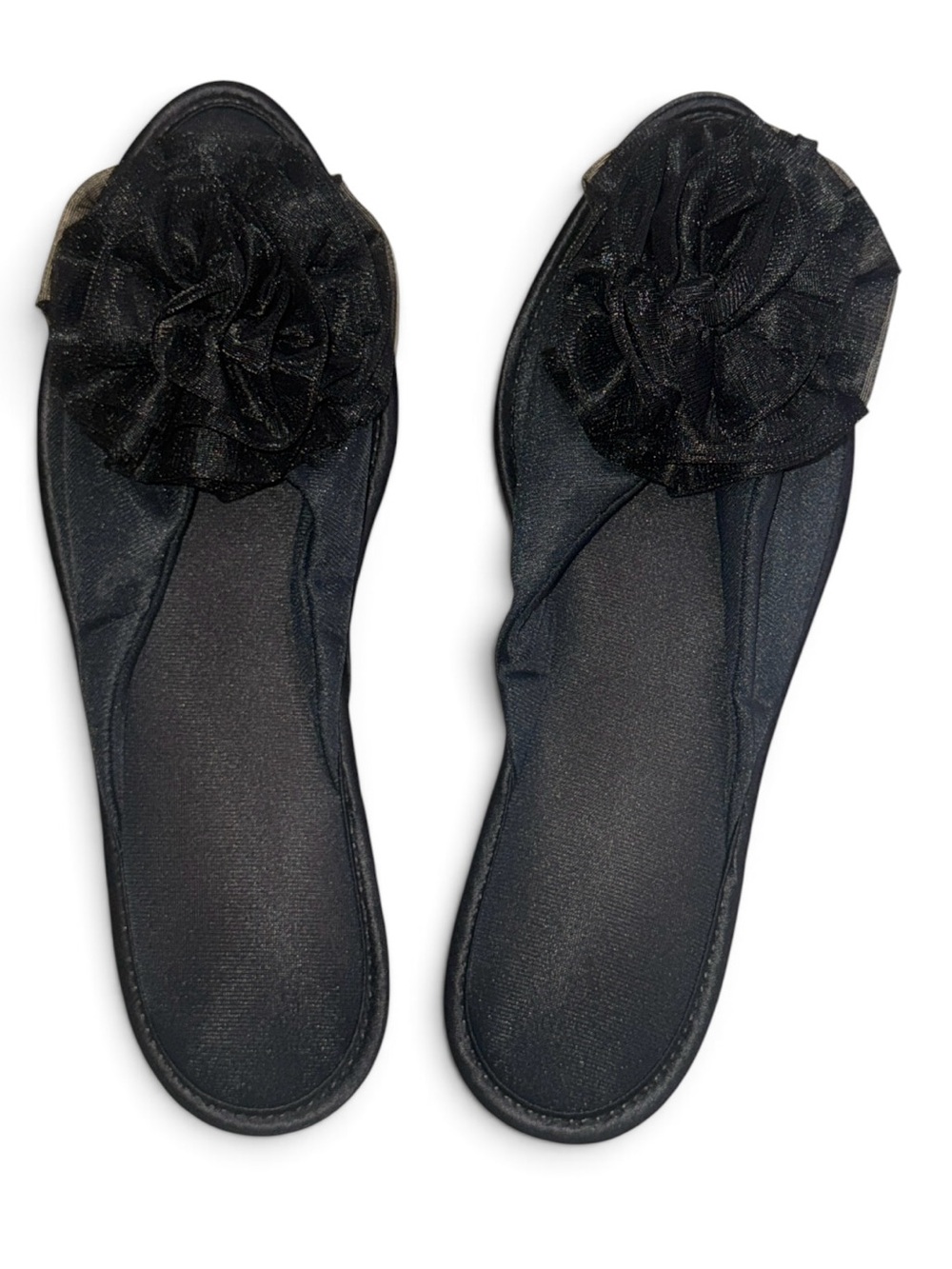 Sears Black Floral Applique Slide Sandals